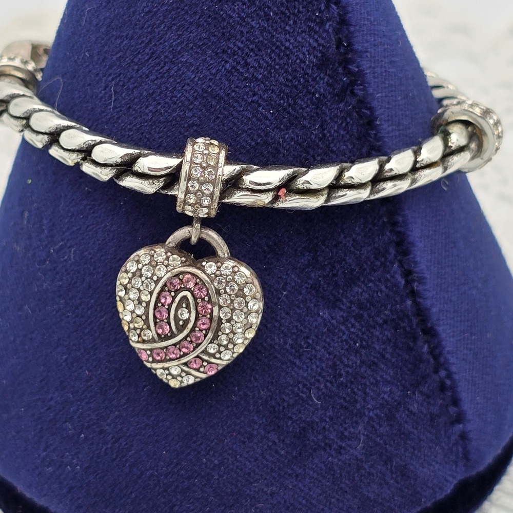 Brighton Breast Cancer Bracelet Pink Heart Charm Rhinestone 6.5 Silver Power of